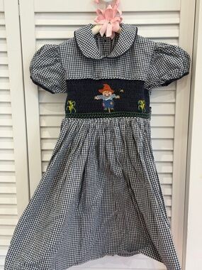 Navy Gingham Smocked Scarecrow Dress